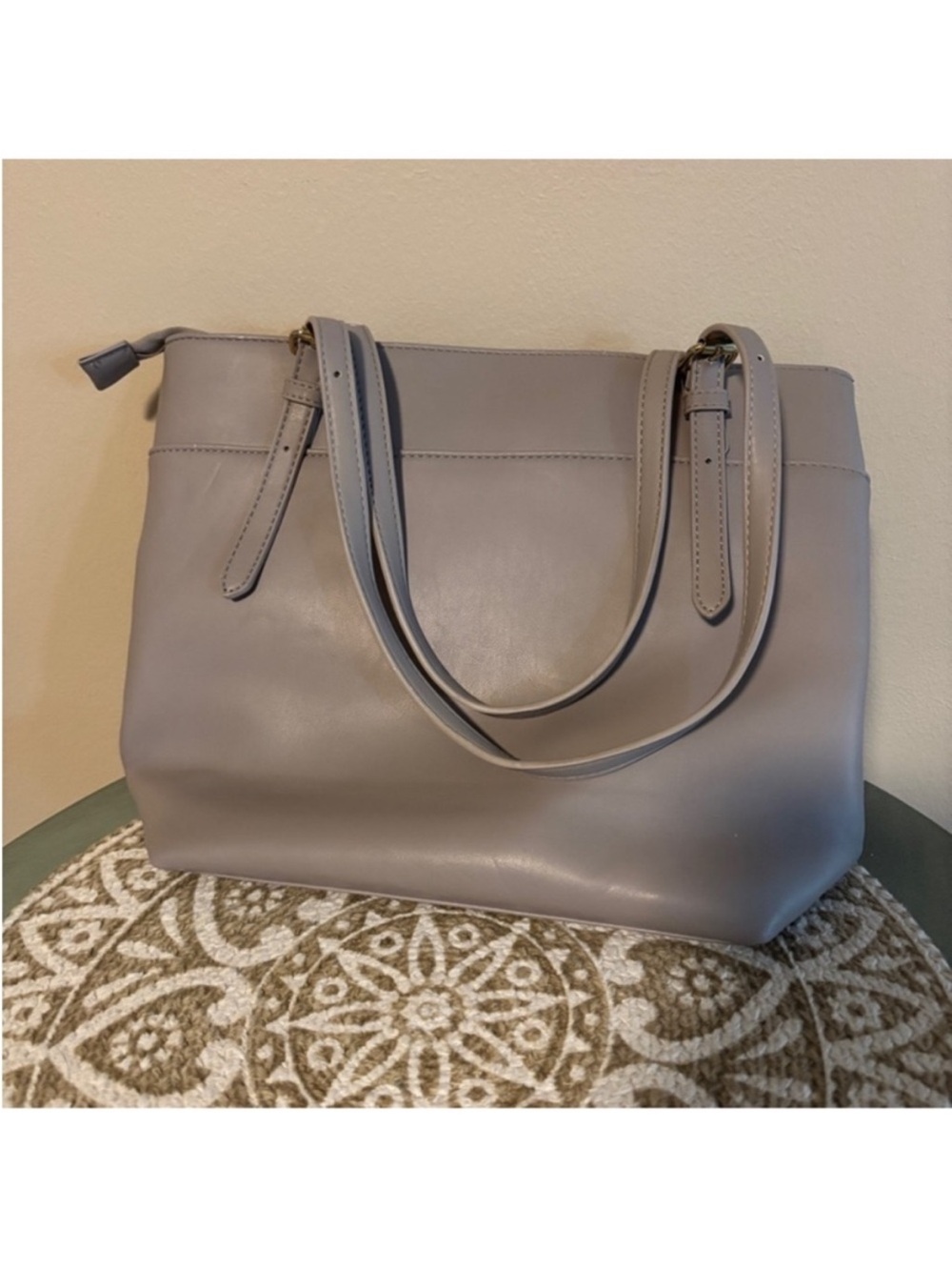 Betsey Johnson Purplish Grey Quilted Tote Bag with Floral Accent Twilly - Picture 4 of 6